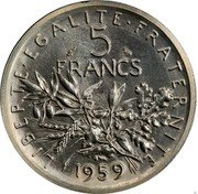 France 5 Francs Essai. Piefort. Large 5 1959 KM# PE327 LIBERTE EGALITE FRATERNITE 5 FRANCS 1959 coin reverse France 5 Francs Essai. Piefort. Large 5 1959 KM# PE327 LIBERTE EGALITE FRATERNITE 5 FRANCS 1959 coin reverse