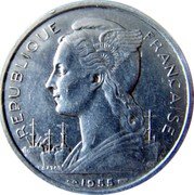 France 5 Francs KM# 9 Reunion RÉPUBLIQUE FRANÇAISE L.BAZOR GB 1955 coin obverse France 5 Francs KM# 9 Reunion RÉPUBLIQUE FRANÇAISE L.BAZOR GB 1955 coin obverse