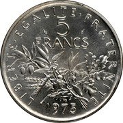 France 5 Francs The Sower 1975 KM# P531 LIBERTE EGALITE FRATERNITE 5 FRANCS 1975 coin reverse