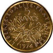France 5 Francs The Sower 1974 KM# P505 LIBERTE EGALITE FRATERNITE 5 FRANCS 1974 coin reverse France 5 Francs The Sower 1974 KM# P505 LIBERTE EGALITE FRATERNITE 5 FRANCS 1974 coin reverse