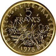 France 5 Francs The Sower 1978 KM# P615 LIBERTE EGALITE FRATERNITE 5 FRANCS 1978 coin reverse