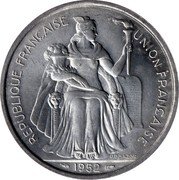 France 5 Francs New Caledonia 1952  KM# 4 REPUBLIQUE FRANÇAISE UNION FRANÇAISE G.B.BAZOR 1952 coin obverse France 5 Francs New Caledonia 1952  KM# 4 REPUBLIQUE FRANÇAISE UNION FRANÇAISE G.B.BAZOR 1952 coin obverse