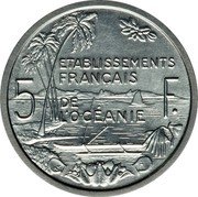 France 5 Francs (Piedfort Essai) KM# PE4 ETABLISSEMENTS FRANÇAIS DE L'OCÉANIE 5 F. coin reverse