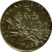 France 5 Francs (Piedfort) KM# P404 REPUBLIQUE FRANÇAISE O. ROTY coin reverse France 5 Francs (Piedfort) KM# P404 REPUBLIQUE FRANÇAISE O. ROTY coin reverse