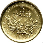 France 5 Francs Piedfort 1977 KM# P586 LIBERTE EGALITE FRATERNITE 5 FRANCS 1977 coin reverse