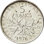 France 5 Francs Piedfort 1976 KM# P558 LIBERTE EGALITE FRATERNITE 5 FRANCS 1976 coin reverse