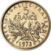 France 5 Francs The Sower. Piedfort 1973 KM# P479 LIBERTE EGALITE FRATERNITE 5 FRANCS 1973 coin reverse