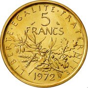 France 5 Francs Piedfort 1972 KM# P457 LIBERTE EGALITE FRATERNITE 5 FRANCS 1972 coin reverse