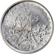 France 5 Francs Piedfort 1972 KM# P456 LIBERTE EGALITE FRATERNITE 5 FRANCS 1972 coin reverse