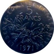France 5 Francs (Piedfort) KM# P431 REPUBLIQUE FRANÇAISE O. ROTY coin reverse