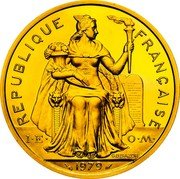 France 5 Francs Piedfort - New Caledonia 1979  Proof KM# P6b REPUBLIQUE FRANÇAISE I E O M G.B.BAZOR 1979 coin obverse
