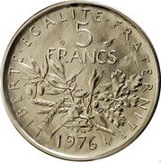 France 5 Francs The Sower. Piedfort 1976 KM# P557 LIBERTE EGALITE FRATERNITE 5 FRANCS 1976 coin reverse France 5 Francs The Sower. Piedfort 1976 KM# P557 LIBERTE EGALITE FRATERNITE 5 FRANCS 1976 coin reverse