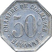 France 50 Centimes Commune of Bayonne 1920  CHAMBRE DE COMMERCE 50C J.BORY BAYONNE coin reverse France 50 Centimes Commune of Bayonne 1920  CHAMBRE DE COMMERCE 50C J.BORY BAYONNE coin reverse