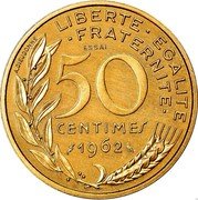 France 50 Centimes (Essai Piedfort) KM# PE340 LIBERTE EGALITE FRATERNITE ESSAI 50 CENTIMES 1962 A. DIEUDONNE coin reverse France 50 Centimes (Essai Piedfort) KM# PE340 LIBERTE EGALITE FRATERNITE ESSAI 50 CENTIMES 1962 A. DIEUDONNE coin reverse