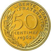 France 50 Centimes Piedfort 1962 KM# P350 LIBERTE EGALITE FRATERNITE 50 CENTIMES 1962 A. DIEUDONNE coin reverse France 50 Centimes Piedfort 1962 KM# P350 LIBERTE EGALITE FRATERNITE 50 CENTIMES 1962 A. DIEUDONNE coin reverse