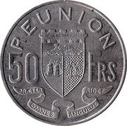 France 50 Francs (Essai) KM# E8 R E U N I O N 50 FRS PRAETER OMNES ANGULUS RIDET coin reverse France 50 Francs (Essai) KM# E8 R E U N I O N 50 FRS PRAETER OMNES ANGULUS RIDET coin reverse