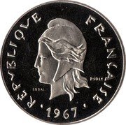 France 50 Francs (Essai - New Caledonia) KM# E13 RÉPUBLIQUE FRANÇAISE R JOLY ESSAI 1967 coin obverse France 50 Francs (Essai - New Caledonia) KM# E13 RÉPUBLIQUE FRANÇAISE R JOLY ESSAI 1967 coin obverse
