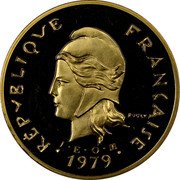 France 50 Francs French Polynesia 1979(a) KM# P27 RÉPUBLIQUE FRANÇAISE R. JOLY I E O M 1979 coin obverse