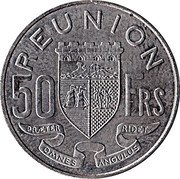 France 50 Francs KM# 12 Reunion R E U N I O N 50 FRS PRAETER OMNES ANGULUS RIDET coin reverse France 50 Francs KM# 12 Reunion R E U N I O N 50 FRS PRAETER OMNES ANGULUS RIDET coin reverse