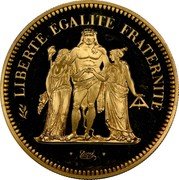 France 50 Francs Hercules Group 1974 KM# P510 LIBERTÉ ÉGALITÉ FRATERNITÉ DUPRÉ coin reverse