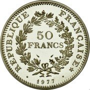 France 50 Francs Hercules. Piedfort 1977 KM# P590 REPUBLIQUE FRANÇAISE 50 FRANCS 1977 coin obverse France 50 Francs Hercules. Piedfort 1977 KM# P590 REPUBLIQUE FRANÇAISE 50 FRANCS 1977 coin obverse