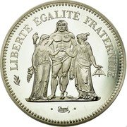 France 50 Francs Hercules. Piedfort 1977 KM# P590 LIBERTE EGALITE FRATERNITE DUPRÉ coin reverse France 50 Francs Hercules. Piedfort 1977 KM# P590 LIBERTE EGALITE FRATERNITE DUPRÉ coin reverse