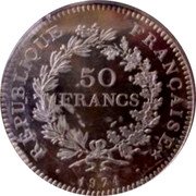 France 50 Francs Hercules. Piedfort 1974 KM# P509 RÉPUBLIQUE FRANÇAISE 50 FRANCS 1974 coin obverse