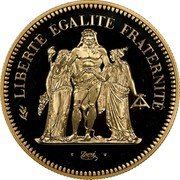 France 50 Francs Hercules. Piedfort 1975 KM# P537 LIBERTÉ ÉGALITÉ FRATERNITÉ DUPRÉ coin reverse