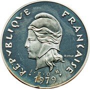 France 50 Francs (Piedfort - New Caledonia) KM# P9a RÉPUBLIQUE FRANÇAISE R JOLY I E O M 1979 coin obverse France 50 Francs (Piedfort - New Caledonia) KM# P9a RÉPUBLIQUE FRANÇAISE R JOLY I E O M 1979 coin obverse