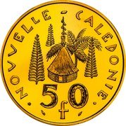 France 50 Francs Piedfort - New Caledonia 1979  Proof KM# P9b NOUVELLE - CALEDONIE 50 F coin reverse
