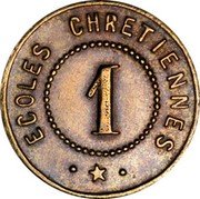 France 1 Centime Lyon. Ecoles Chretiennes. Signum Fidei ND (1917) ND (no date) 1 ECOLES CHRETIENNES coin obverse France 1 Centime Lyon. Ecoles Chretiennes. Signum Fidei ND (1917) ND (no date) 1 ECOLES CHRETIENNES coin obverse