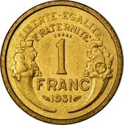France 1 Franc (Essai by Morlon) KM# EB64 LIBERTE EGALITE FRATERNITE 1 FRANC 1931 ESSAI coin reverse France 1 Franc (Essai by Morlon) KM# EB64 LIBERTE EGALITE FRATERNITE 1 FRANC 1931 ESSAI coin reverse