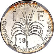 France 1 Franc (Essai) KM# E4 BON POUR 1 F. 19 CONTRE. VALEUR. DÉPOSÉE. AU. TRÉSOR. coin reverse
