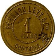 France 1 Franc (Lyon. Bernard Levy & Cie) 1 FRANC BERNARD LEVY & CIE- CONTROLE BL coin obverse France 1 Franc (Lyon. Bernard Levy & Cie) 1 FRANC BERNARD LEVY & CIE- CONTROLE BL coin obverse