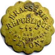 France 1 Franc Lyon. Brasserie Republique 1917 ND BRASSERIE REPUBLIQUE 15 RUE JEAN DE TOURNES LYON coin obverse France 1 Franc Lyon. Brasserie Republique 1917 ND BRASSERIE REPUBLIQUE 15 RUE JEAN DE TOURNES LYON coin obverse