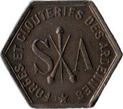 France 1 Franc Mohon. Forges et Clouteries des Ardennes 1916 ND S A FORGES ET CLOUTERIES DES ARDENNES coin obverse