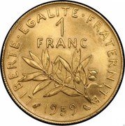 France 1 Franc (O. Roty - Essai) LIBERTE EGALITE FRATERNITE 1 FRANC 1959 coin reverse France 1 Franc (O. Roty - Essai) LIBERTE EGALITE FRATERNITE 1 FRANC 1959 coin reverse