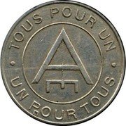France 1 Franc Paris. The Egalitarian Consumer Cooperative Society 1917 ND TOUS POUR UN UN POUR TOUS coin reverse