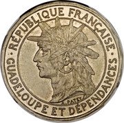 France 1 Franc (Piedfort) KM# P2 RÉPUBLIQUE FRANÇAISE GUADELOUPE ET DÉPENDANCES coin obverse France 1 Franc (Piedfort) KM# P2 RÉPUBLIQUE FRANÇAISE GUADELOUPE ET DÉPENDANCES coin obverse