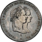 Austria 1 Gulden (Wedding of Emperor Franz Joseph Pattern) KM# Pn46 A FRANCISC IOS I D G AVSTRIAE IMP ET ELISABETHA MAX IN BAVAR DVCIS FIL coin obverse Austria 1 Gulden (Wedding of Emperor Franz Joseph Pattern) KM# Pn46 A FRANCISC IOS I D G AVSTRIAE IMP ET ELISABETHA MAX IN BAVAR DVCIS FIL coin obverse