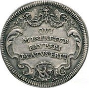 Italy 1 Testone (Clement XI) KM# 694a QVI MISERETVR PAVPERIS BEATVS ERIT coin reverse Italy 1 Testone (Clement XI) KM# 694a QVI MISERETVR PAVPERIS BEATVS ERIT coin reverse