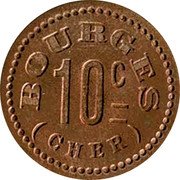 France 10 Centimes Bourges (Cher). Tivoli Military Cooperative 1916 BOURGES 10 C (CHER) coin obverse France 10 Centimes Bourges (Cher). Tivoli Military Cooperative 1916 BOURGES 10 C (CHER) coin obverse