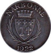 France 10 Centimes (Commune of Narbonne. Limonadiers and Restaurateurs Syndicate) NARBONNE 1922 coin obverse France 10 Centimes (Commune of Narbonne. Limonadiers and Restaurateurs Syndicate) NARBONNE 1922 coin obverse