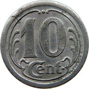 France 10 Centimes Commune of Vervins 1922  10 CENT. THEVENON coin reverse France 10 Centimes Commune of Vervins 1922  10 CENT. THEVENON coin reverse