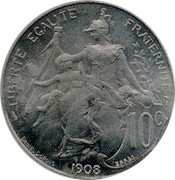 France 10 Centimes (Daniel-Dupuis Essai) LIBERTE EGALITE FRATERNITE 1908 ESSAI 10 C coin reverse