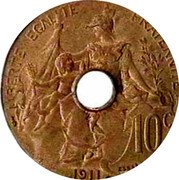 France 10 centimes (Daniel-Dupuis Essai Perforated) LIBERTE EGALITE FRATERNITE 1911 ESSAI 10 C coin reverse