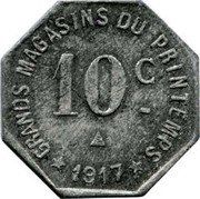 France 10 Centimes Narbonne. Aude. Maison Milhaud 1917 10 С GRANDS MAGASINS DU PRINTEMPS 1917 coin obverse France 10 Centimes Narbonne. Aude. Maison Milhaud 1917 10 С GRANDS MAGASINS DU PRINTEMPS 1917 coin obverse