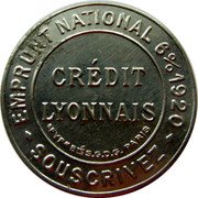 France 10 Centimes (Type 2a. Red Stamp with Blue Marked Text Background) CRÉDIT LYONNAIS "FYP" Bᵀᴱ-S.G.D.G. PARIS EMPRUNT NATIONAL 6% 1920 SOUSCRIVEZ coin reverse France 10 Centimes (Type 2a. Red Stamp with Blue Marked Text Background) CRÉDIT LYONNAIS "FYP" Bᵀᴱ-S.G.D.G. PARIS EMPRUNT NATIONAL 6% 1920 SOUSCRIVEZ coin reverse