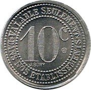 France 10 Centimes (Vichy. Allier Department) 10 C. J.BORY VALABLE SEULEMENT DANS NOS ETABLISSEMENTS coin reverse France 10 Centimes (Vichy. Allier Department) 10 C. J.BORY VALABLE SEULEMENT DANS NOS ETABLISSEMENTS coin reverse