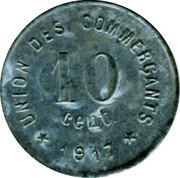 France 10 Centimes (Ville de Castelnaudary) UNION DES COMMERCANTS 10 CENT. 1917 coin reverse France 10 Centimes (Ville de Castelnaudary) UNION DES COMMERCANTS 10 CENT. 1917 coin reverse